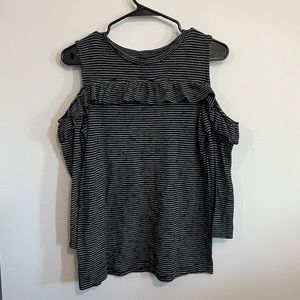 LOFT Black and White Striped Open-Shoulder Top